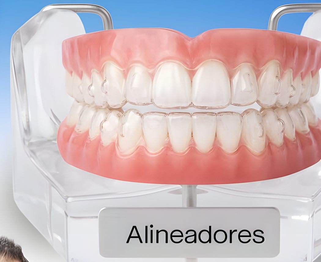 Modelo dental con alineadores transparentes
